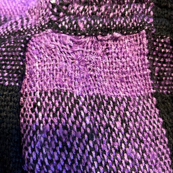 Vintage Purple & Black Textured Checker Plaid Pleated Midi Skirt W/ Pocket - M - Picture 5 of 5